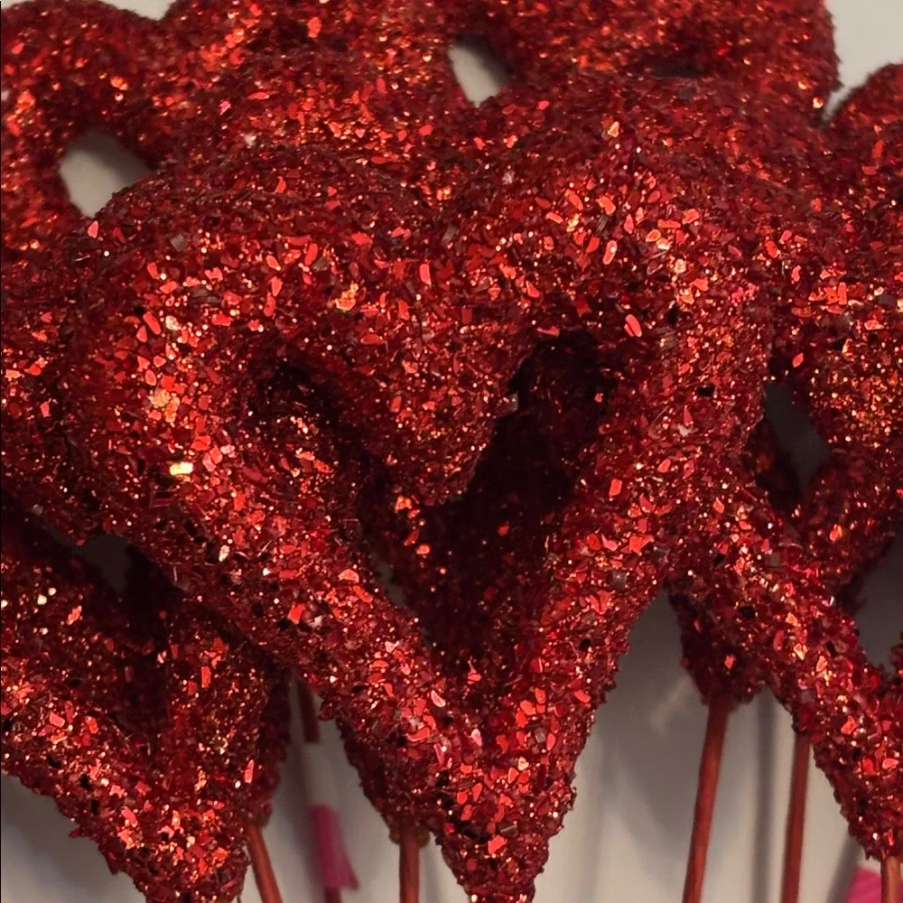 Red Heart Pics Red Glitter Floral Picks Set of 32 NWT Glitter Hearts Pics